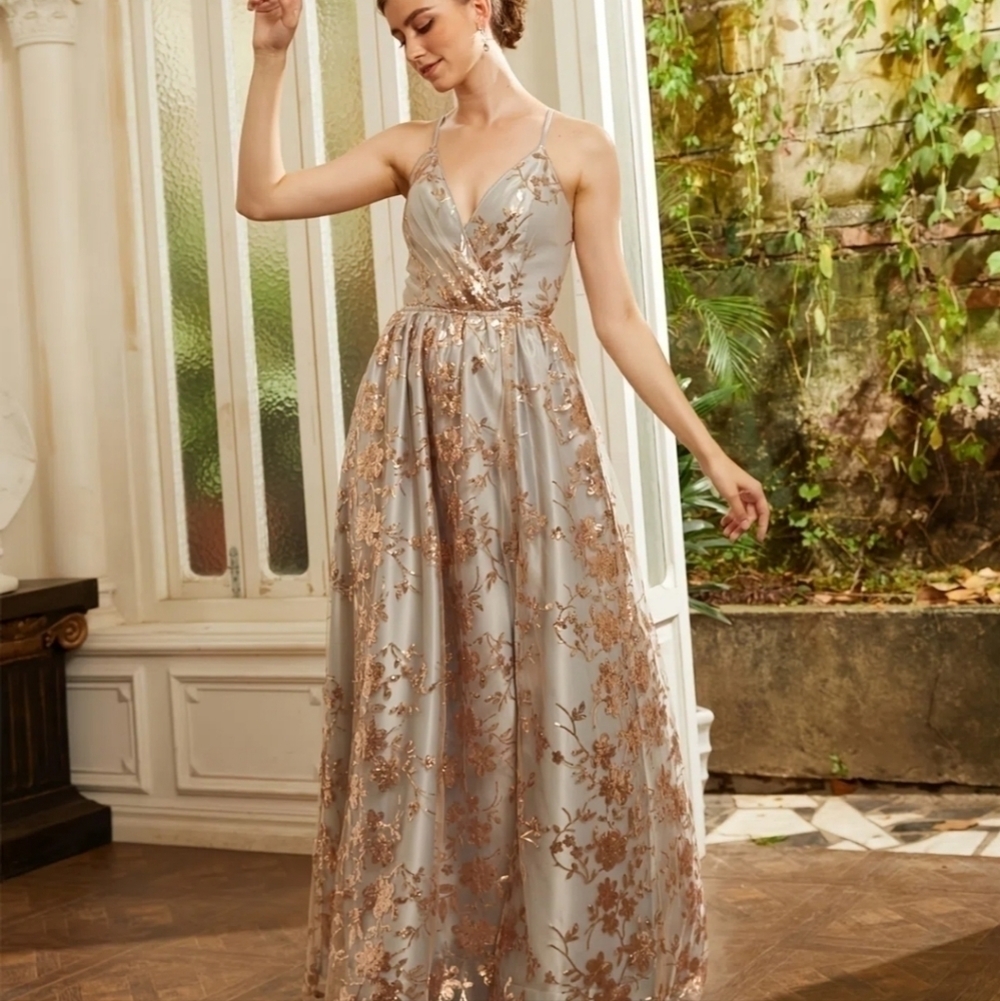 Contrast Sequined Geometric Pattern Maxi Dress NWT - image 9